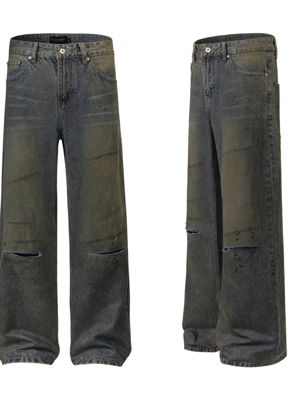 Men's Distressed Wide Leg Vintage Wash Jeans, image 4