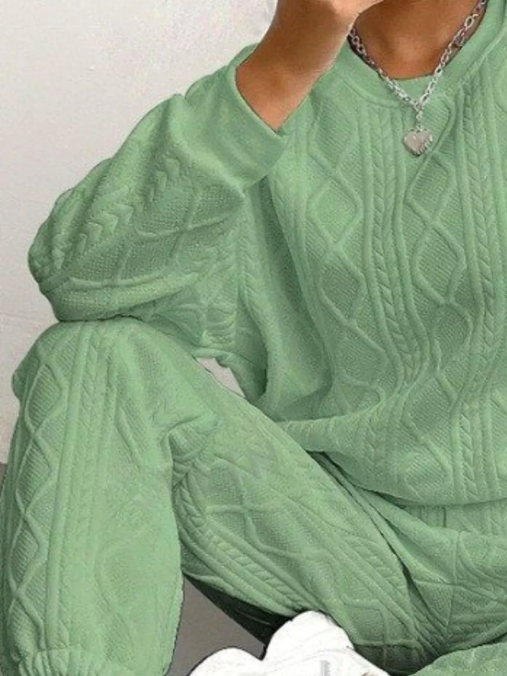 Texture Round Neck Top and Pants Set, image 10