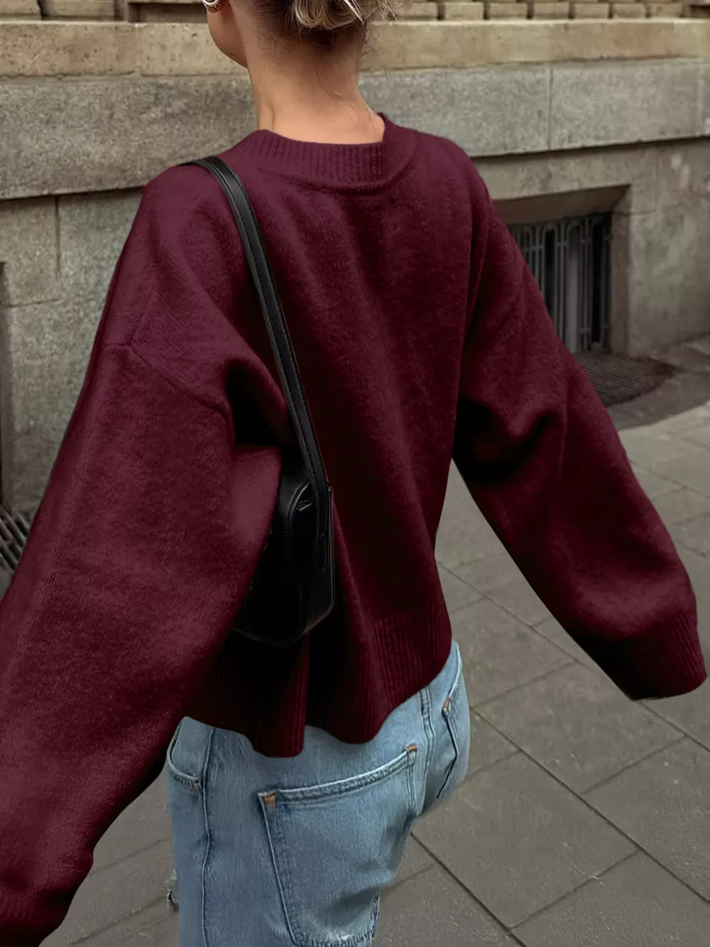 Ribbed Round Neck Dropped Shoulder Sweater, image 16