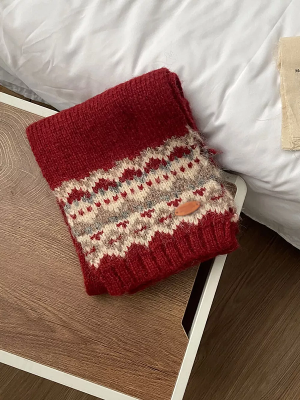 Nordic Pattern Knitted Winter Scarf, image 9
