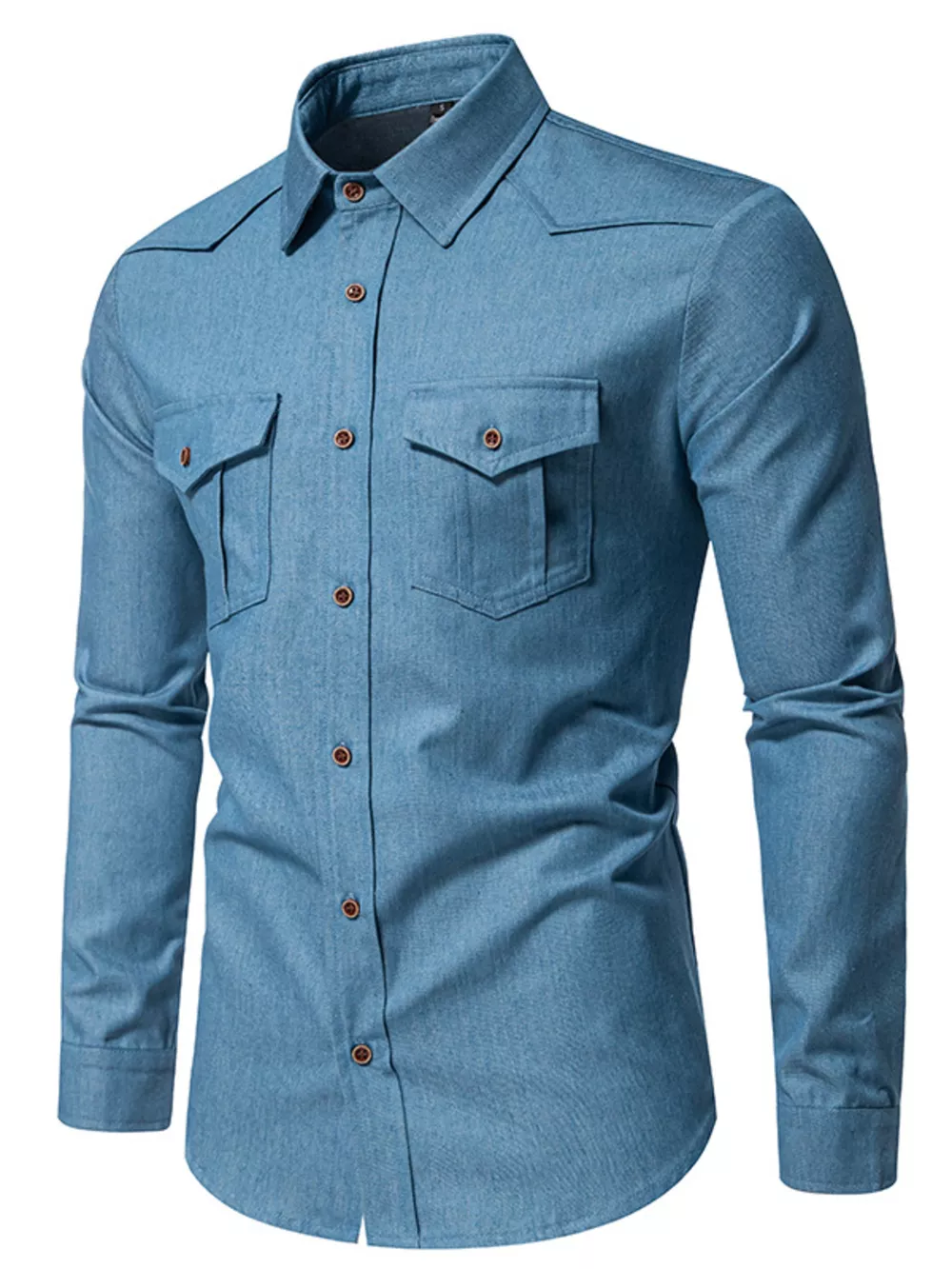 Men's Casual Long Sleeve Denim Shirt with Pockets, image 3