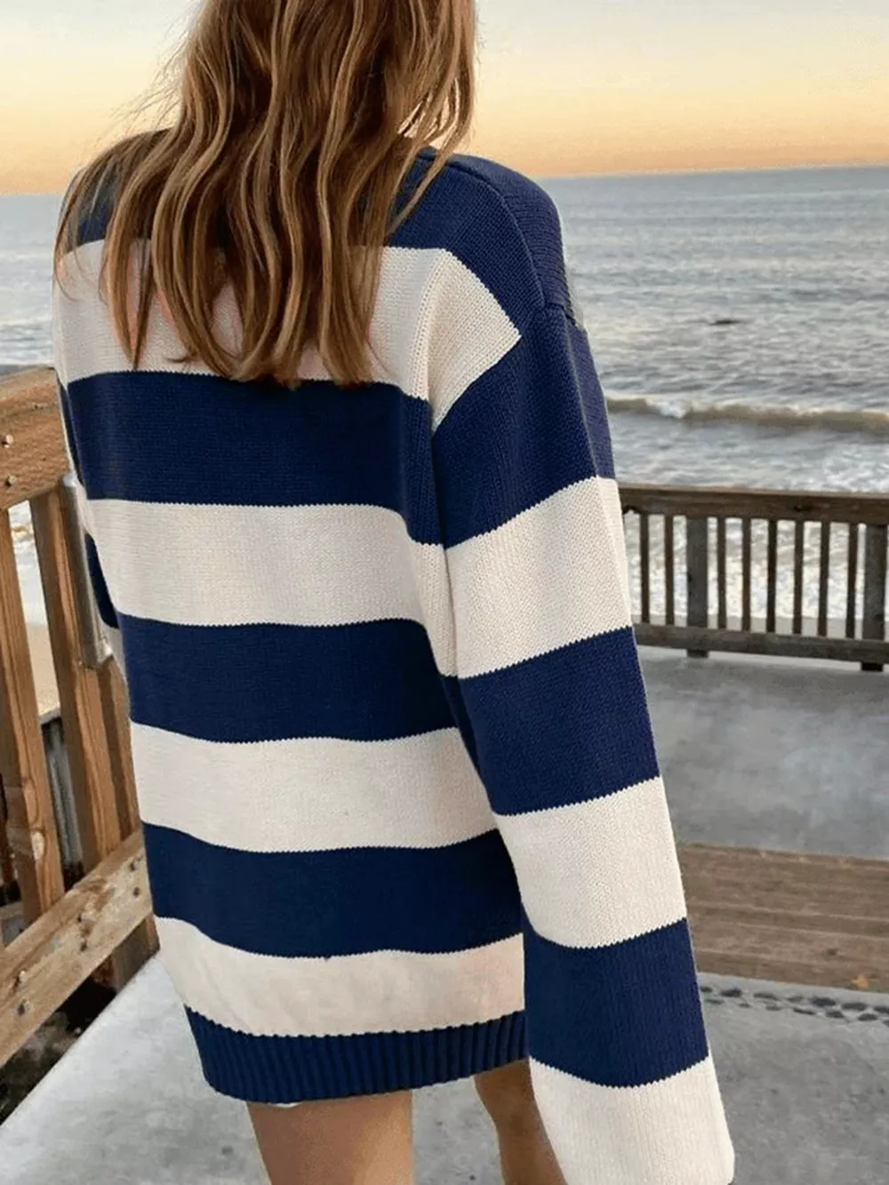 Nautical Striped Round Neck Sweater, image 3