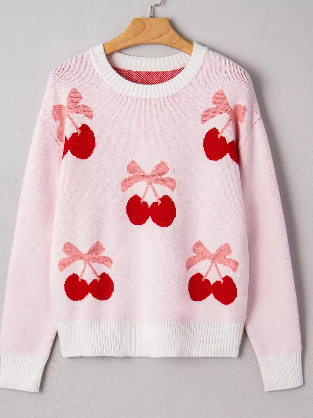 Cherry Pattern Drop Shoulder Sweater, image 7