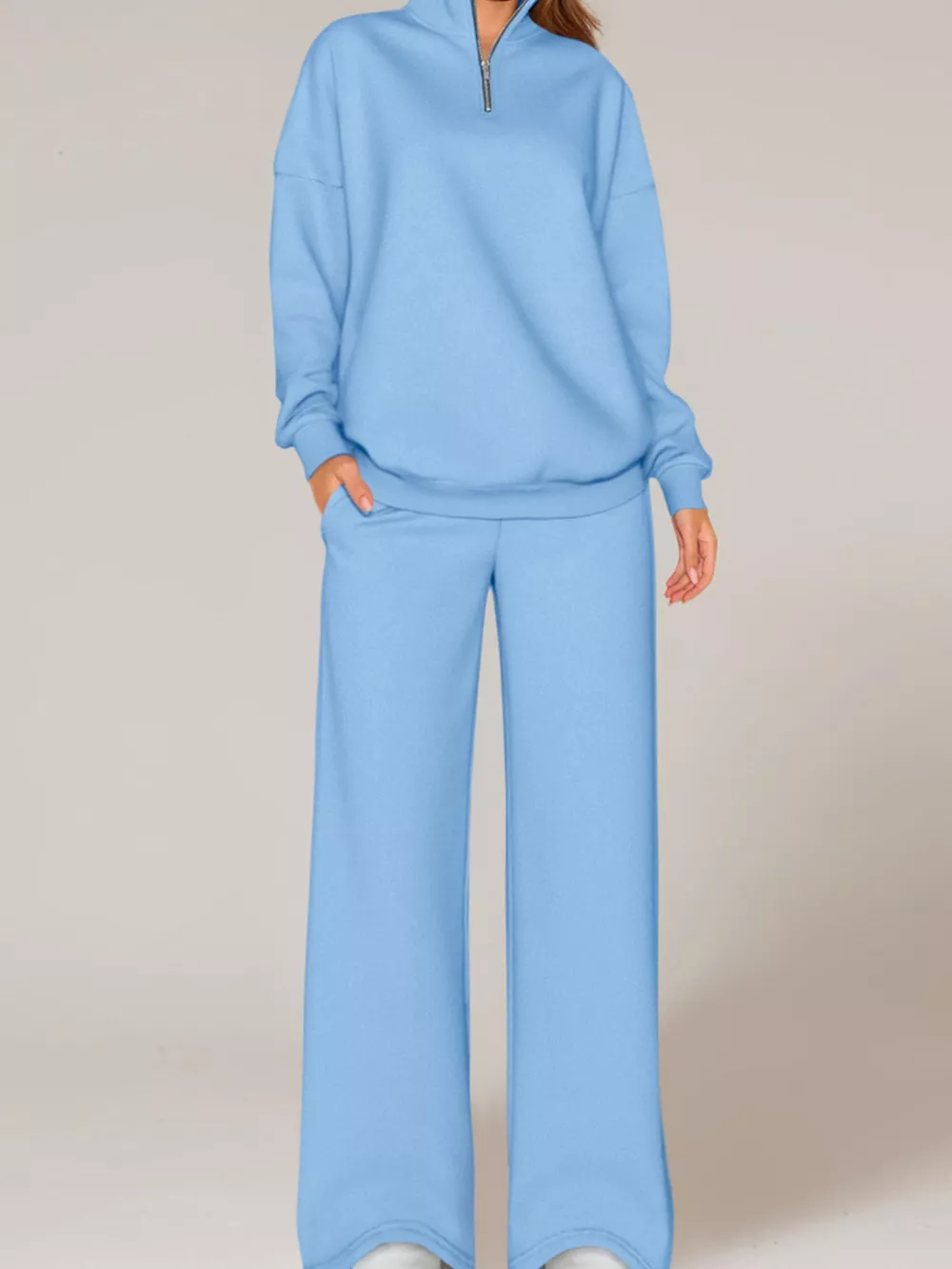 Half-Zip Sweatshirt and Wide-Leg Sweatpants Set, image 8