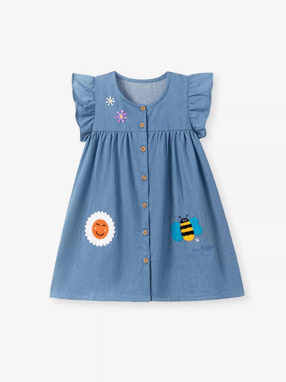 Children's Button Front Ruffle Sleeve· Denim Dress, image 3