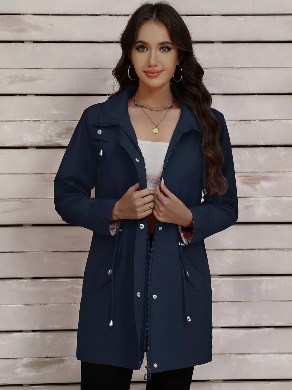 Drawstring Snap-Down Trench Coat, image 20