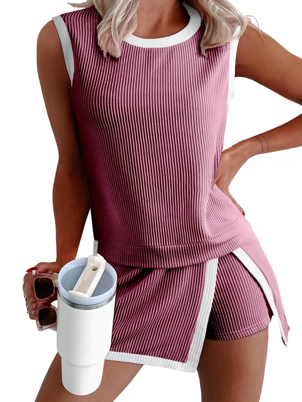 Ribbed Knit Sleeveless Top and Skort Set, image 6