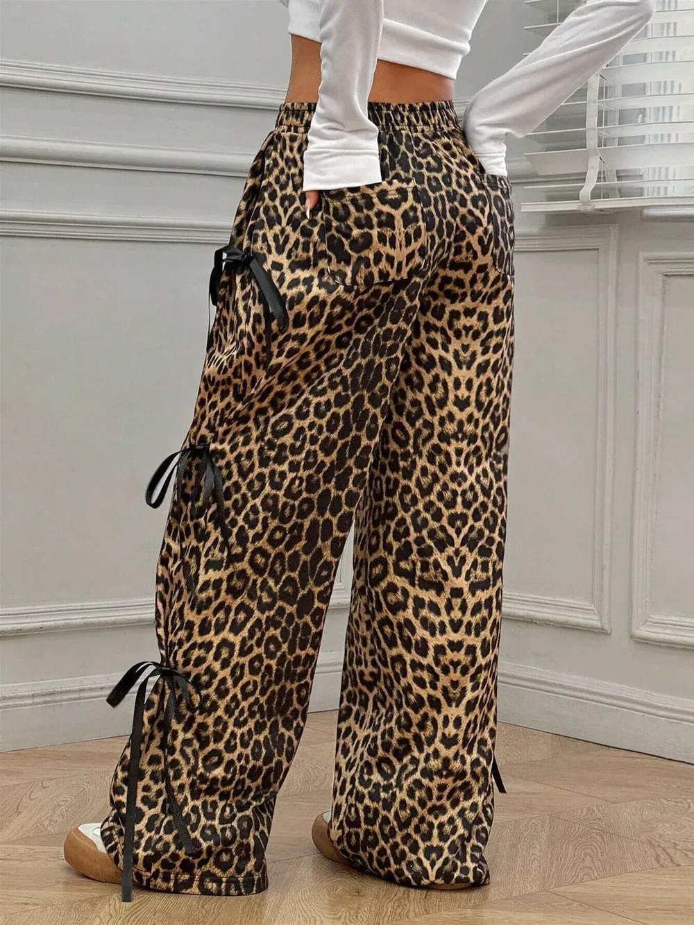 Cargo Wide Leg Pants with Side Tie Details, image 10