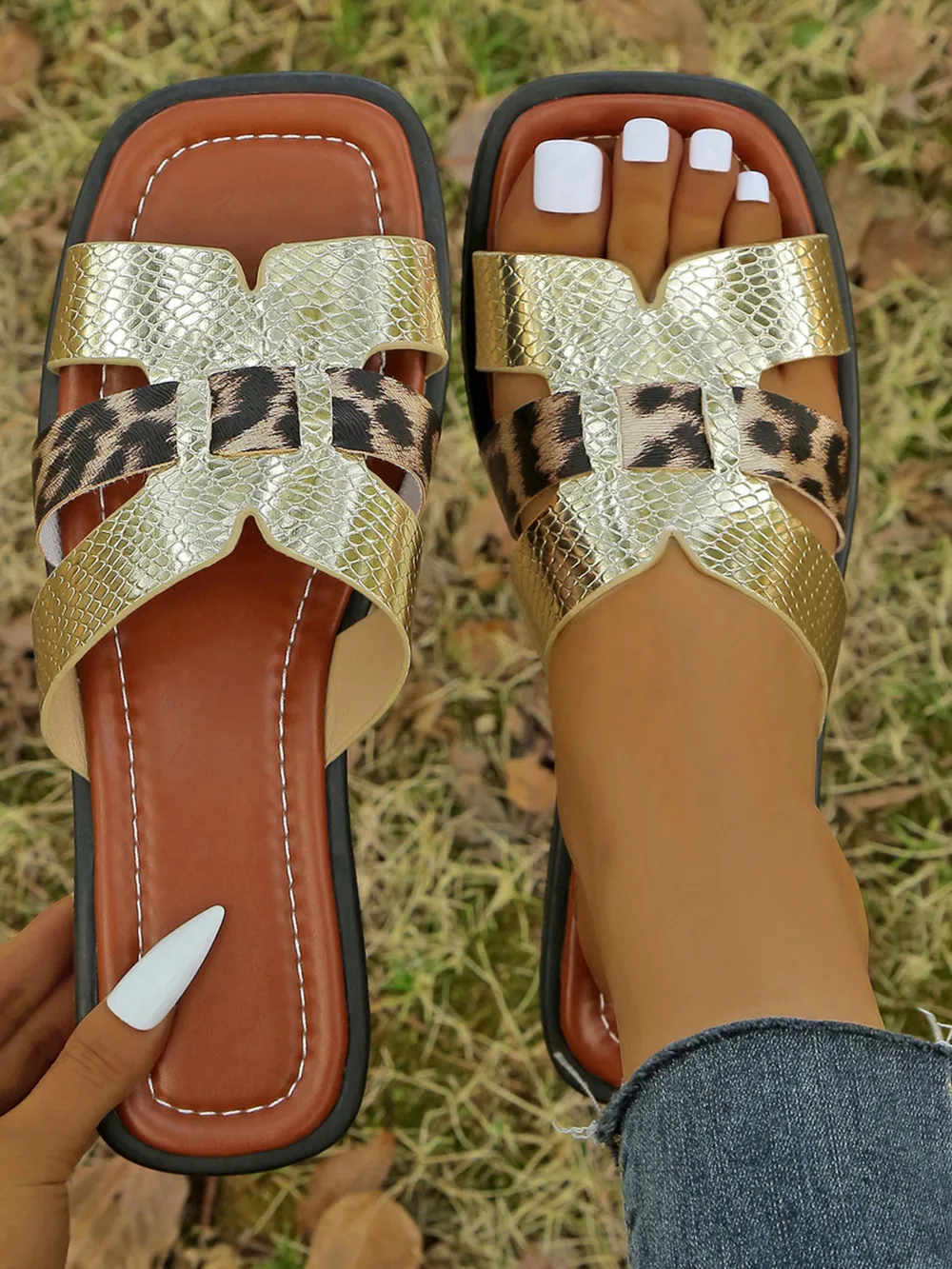 Leopard Print Buckle Strap Sandals, image 4
