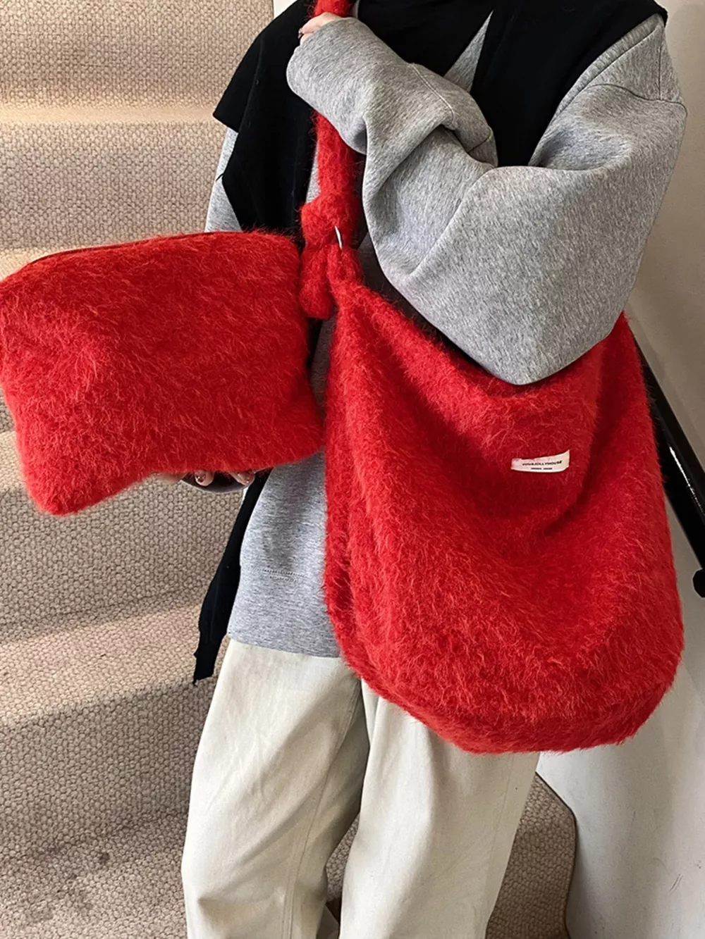 Fuzzy Solid Color Crossbody Bag, image 2