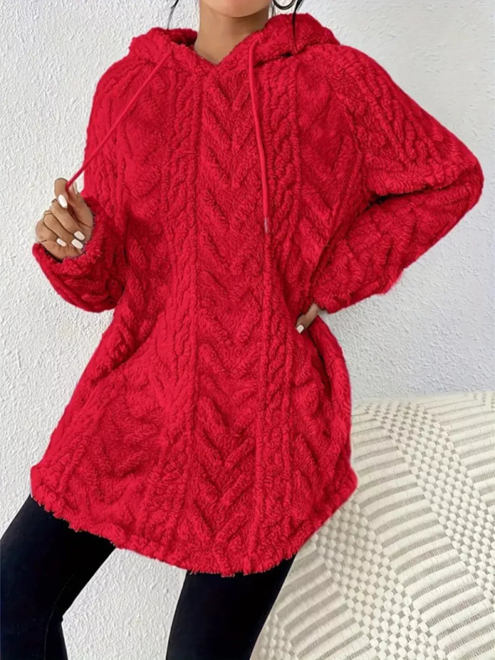 Cozy Textured Drawstring Fleece Hoodie, image 22