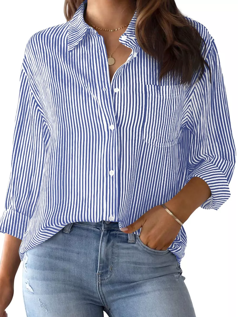 Striped Relaxed Fit Button Up Shirt, image 3