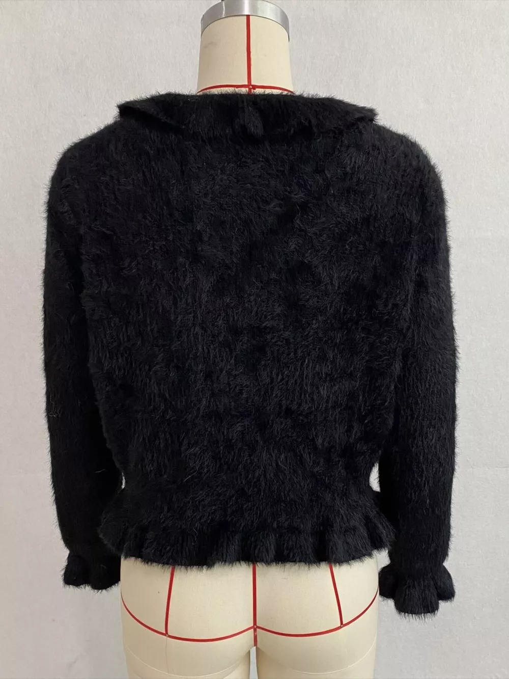 Soft Fuzzy Cardigan with Ruffled Collar and Pearl Buttons, image 30