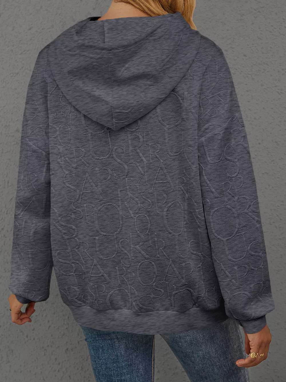 Full Size Embossed Lettering Casual Hoodie Plus Size, image 19