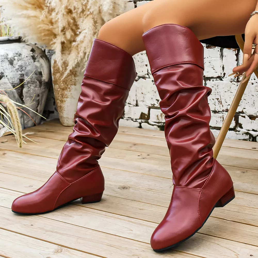 Ruched Knee-High Low Block Heel Boots, image 8