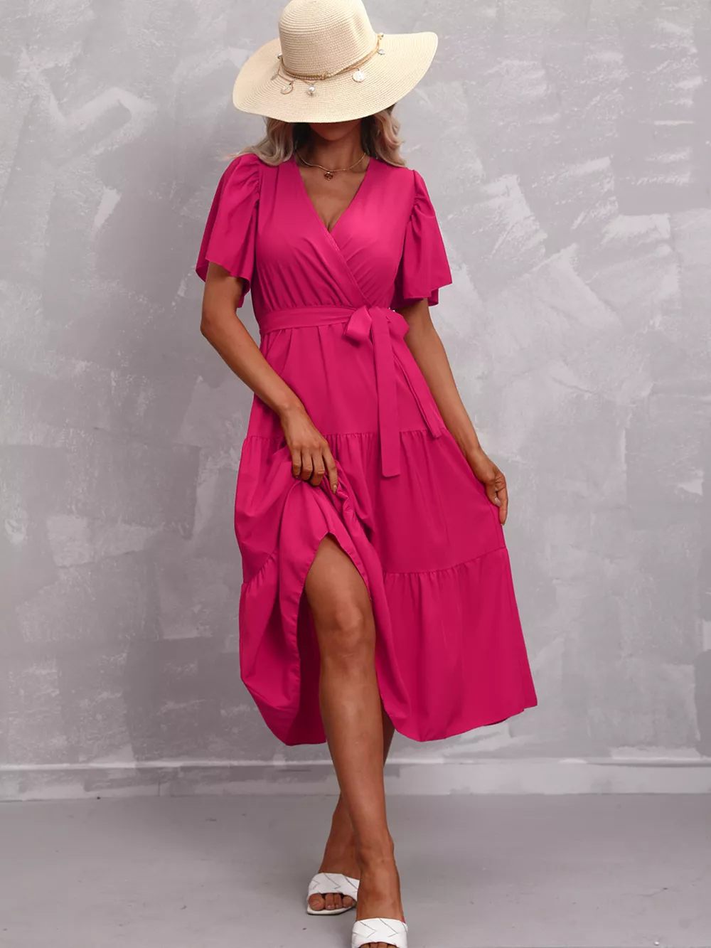 Flutter Sleeve Tiered Midi Dress, image 9