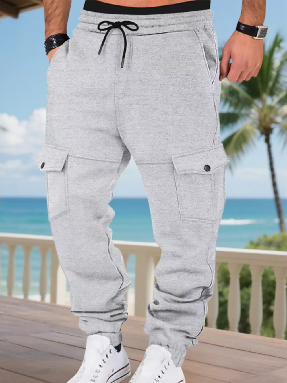 Men's Full Size Cargo Joggers with Multi-Pockets Plus Size, image 4