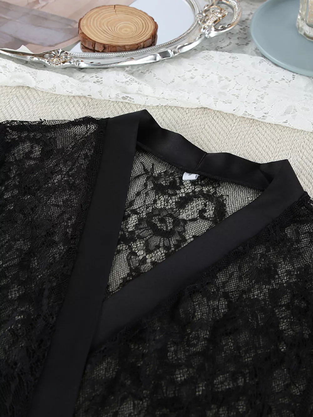 Lace Tube Top & Cardigan and Shorts Three-Piece Lounge Set, image 19