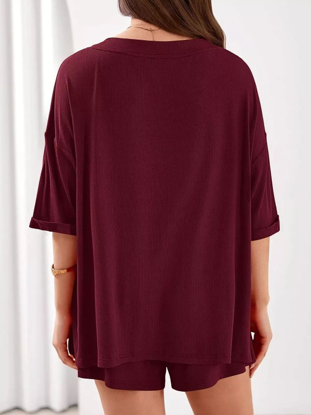 Casual Solid Color V-Neck Top & Shorts Set, image 21