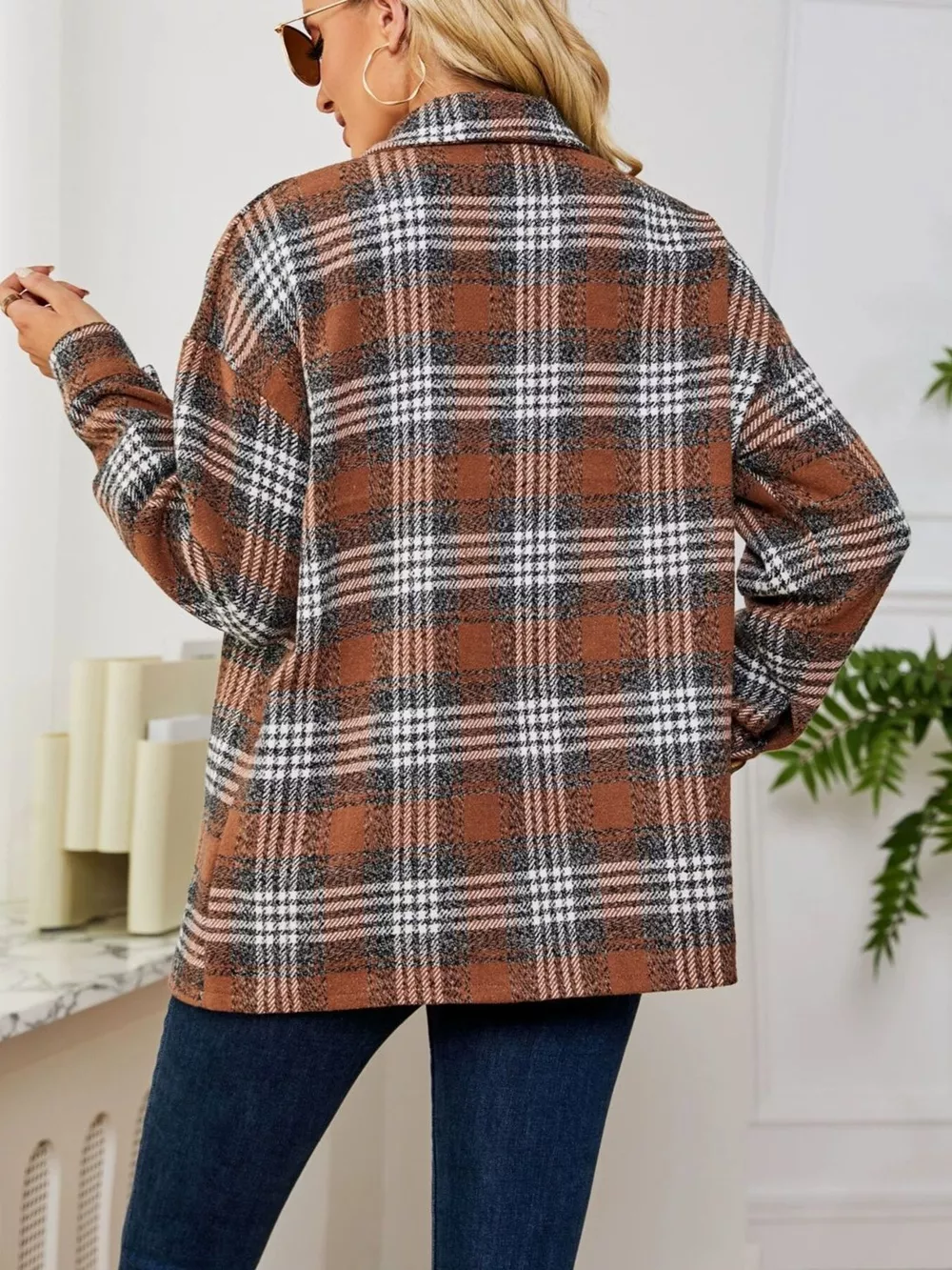 Plaid Button Up Long Sleeve Shacket, image 15