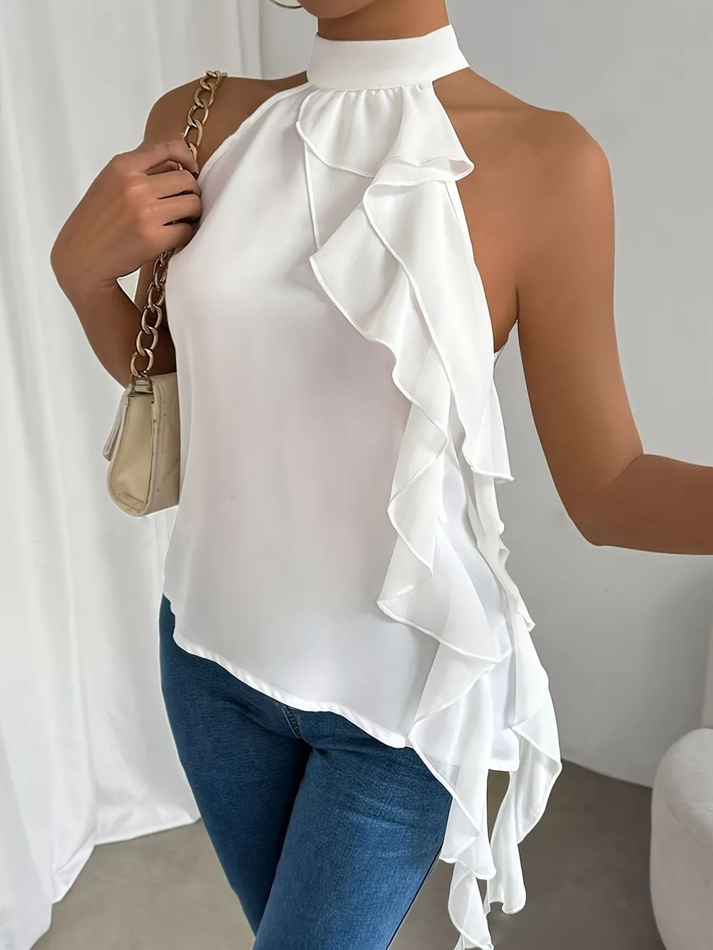 Ruffle Halter Neck Sleeveless Blouse, image 2