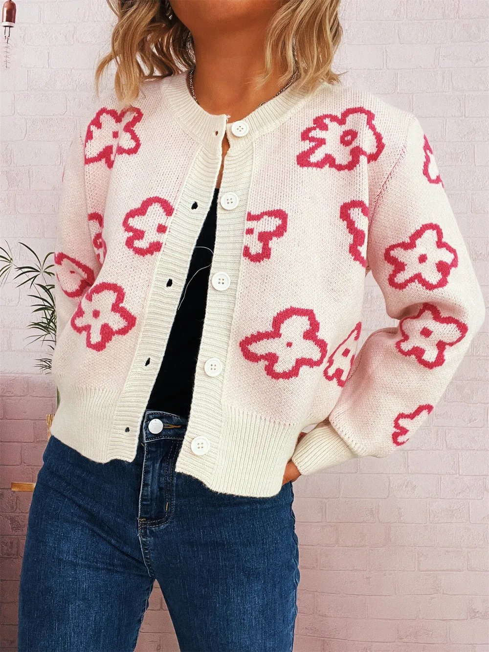 Floral Pattern Button-Up Cardigan, image 4