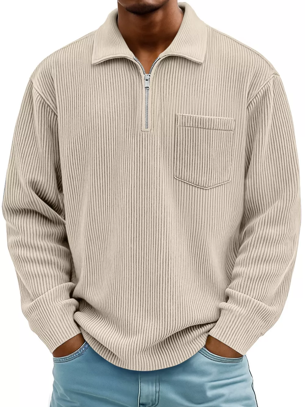 Men's Full Size Corduroy Half Zip Casual Top Plus Size
