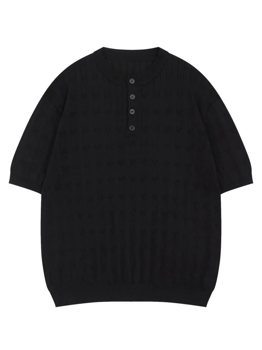 Men's Casual Knit Button Henley T-Shirt with Textured Pattern