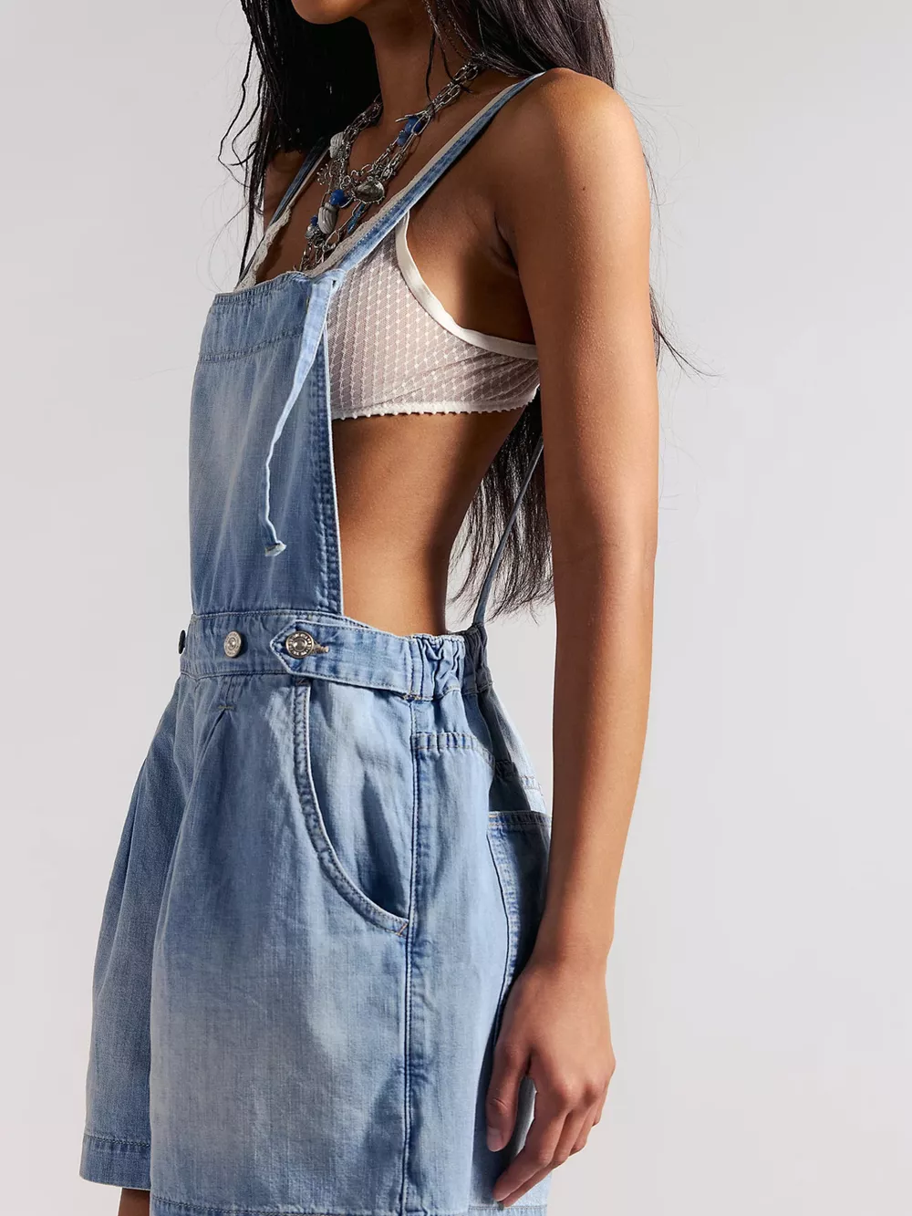 Backless Denim Short Overalls, image 5