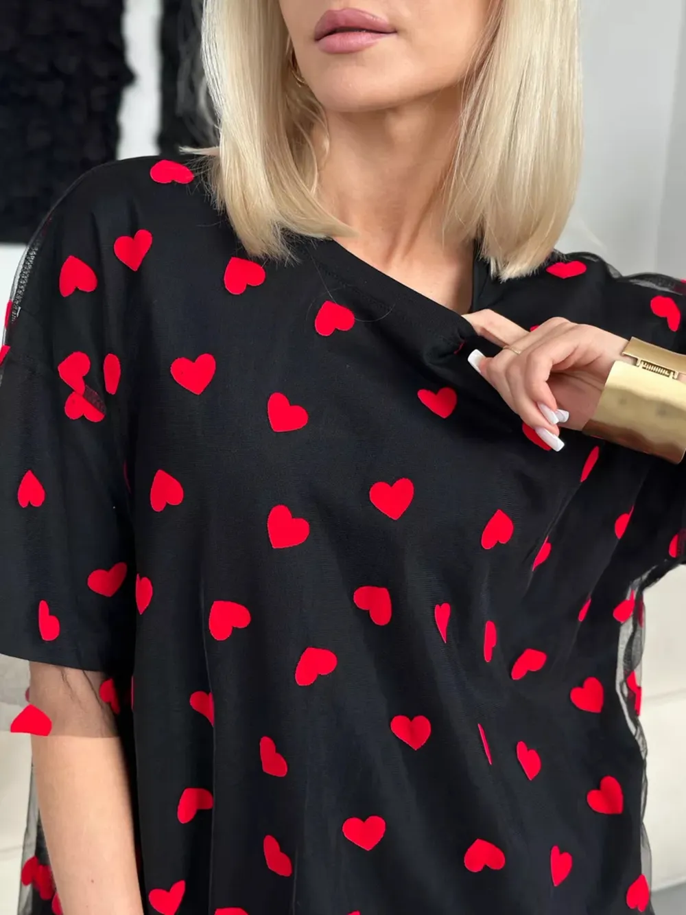 Heart Print Oversized T-Shirt, image 3