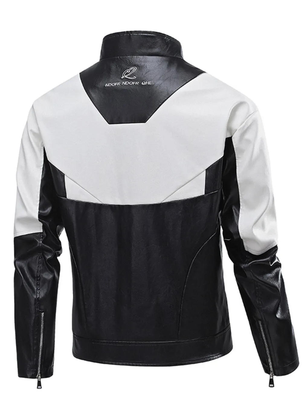 Men's Plus Size Two-Tone Zip Up Leather Jacket, image 2