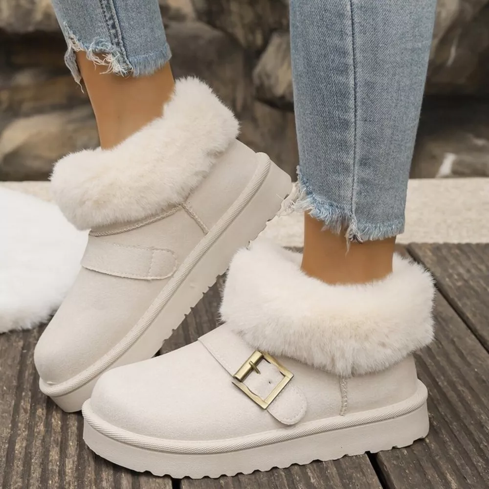 Fuzzy Trim Buckle Accent Winter Boots, image 12