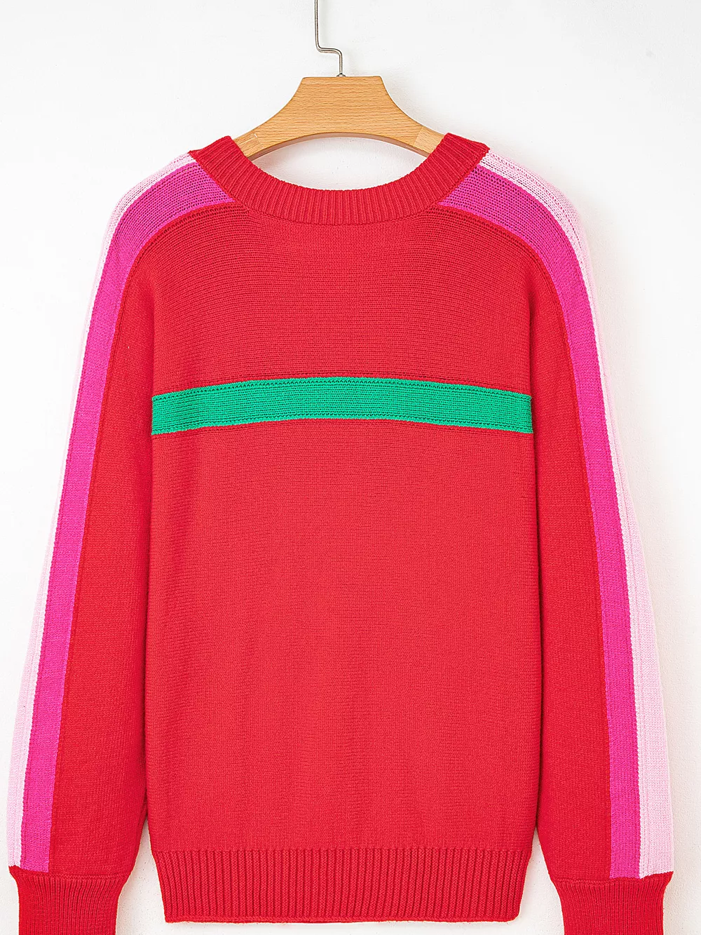 Striped Sleeve Crew Neck Sweater, image 9