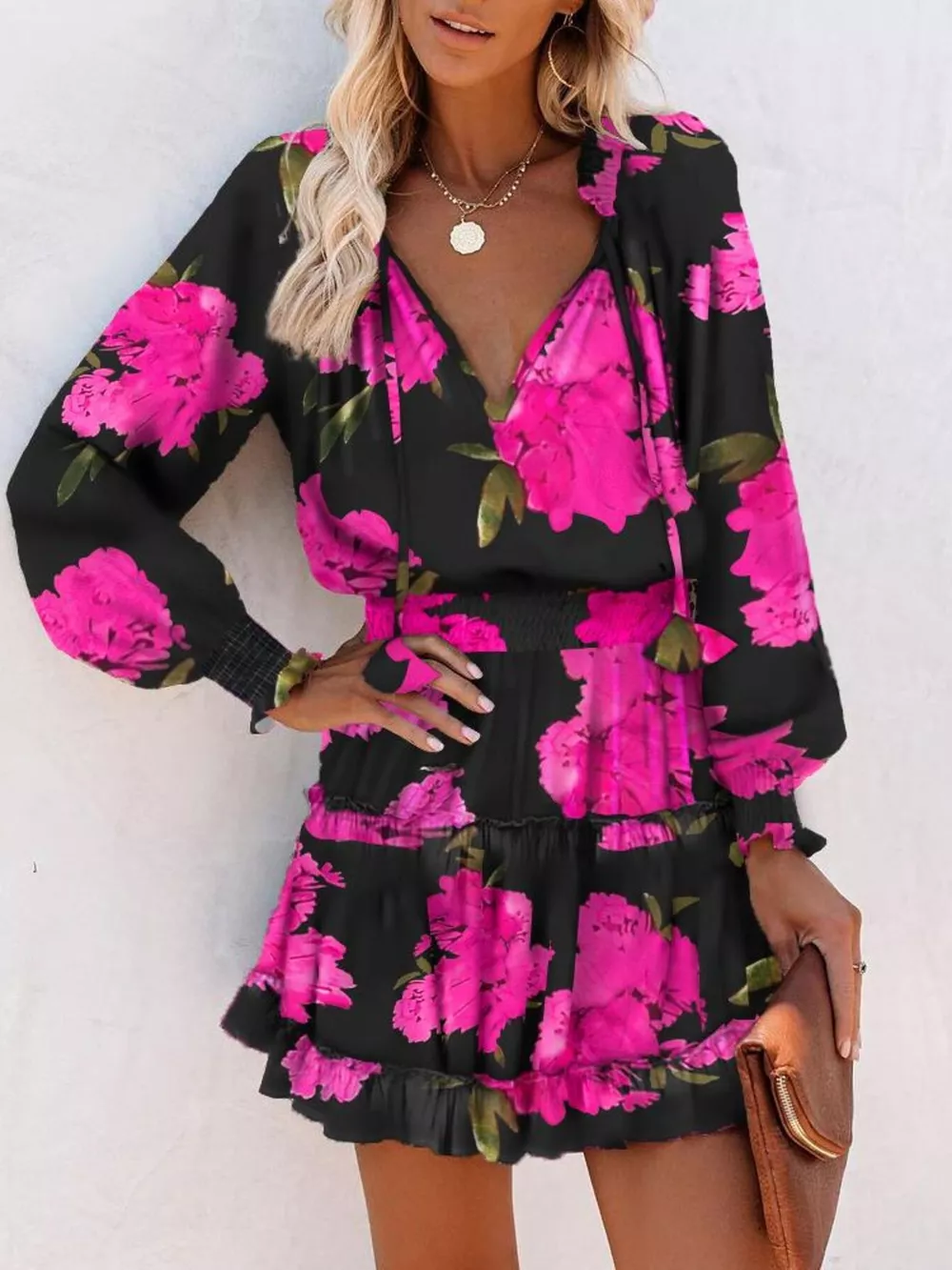 Tie Neck Lantern Sleeve Dress, image 10