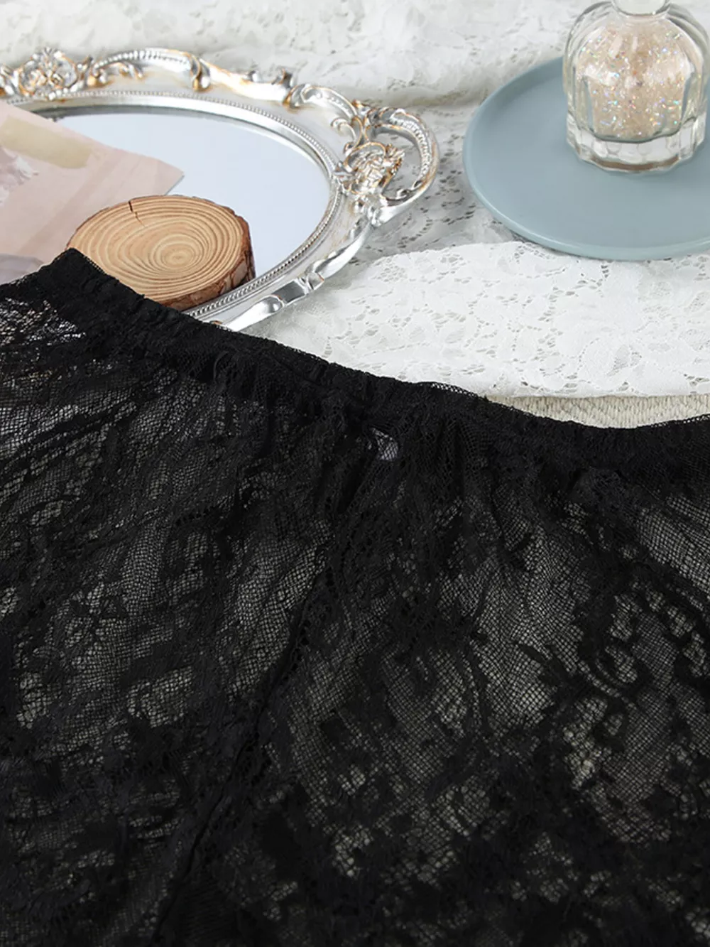 Lace Tube Top & Cardigan and Shorts Three-Piece Lounge Set, image 12