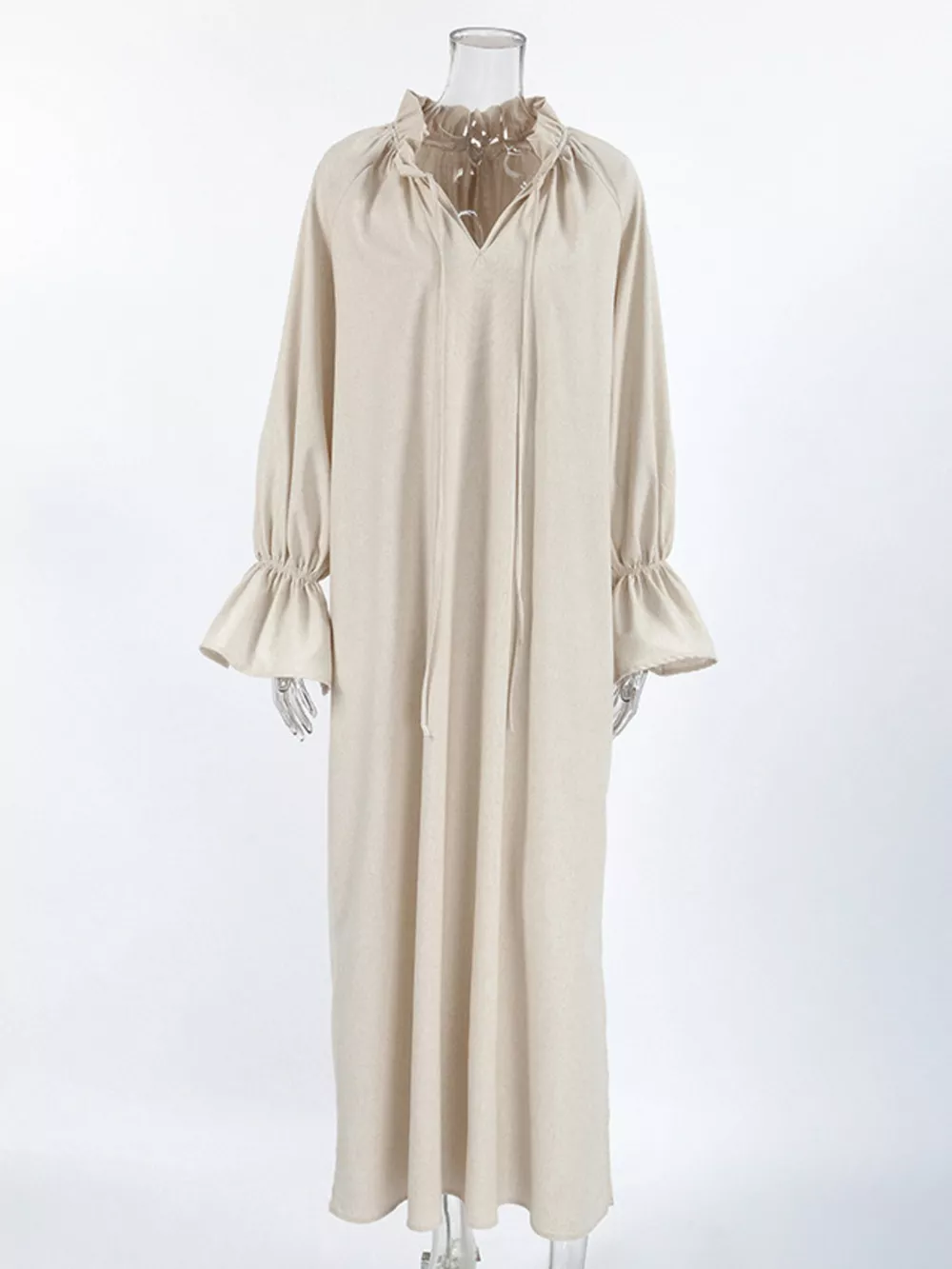 Tie Neck Flounce Sleeve Maxi Dress, image 5