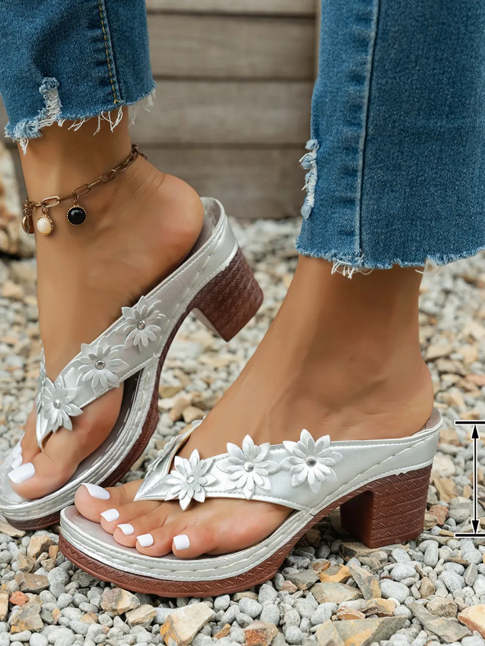 Floral Embellished Block Heel Sandals, image 5
