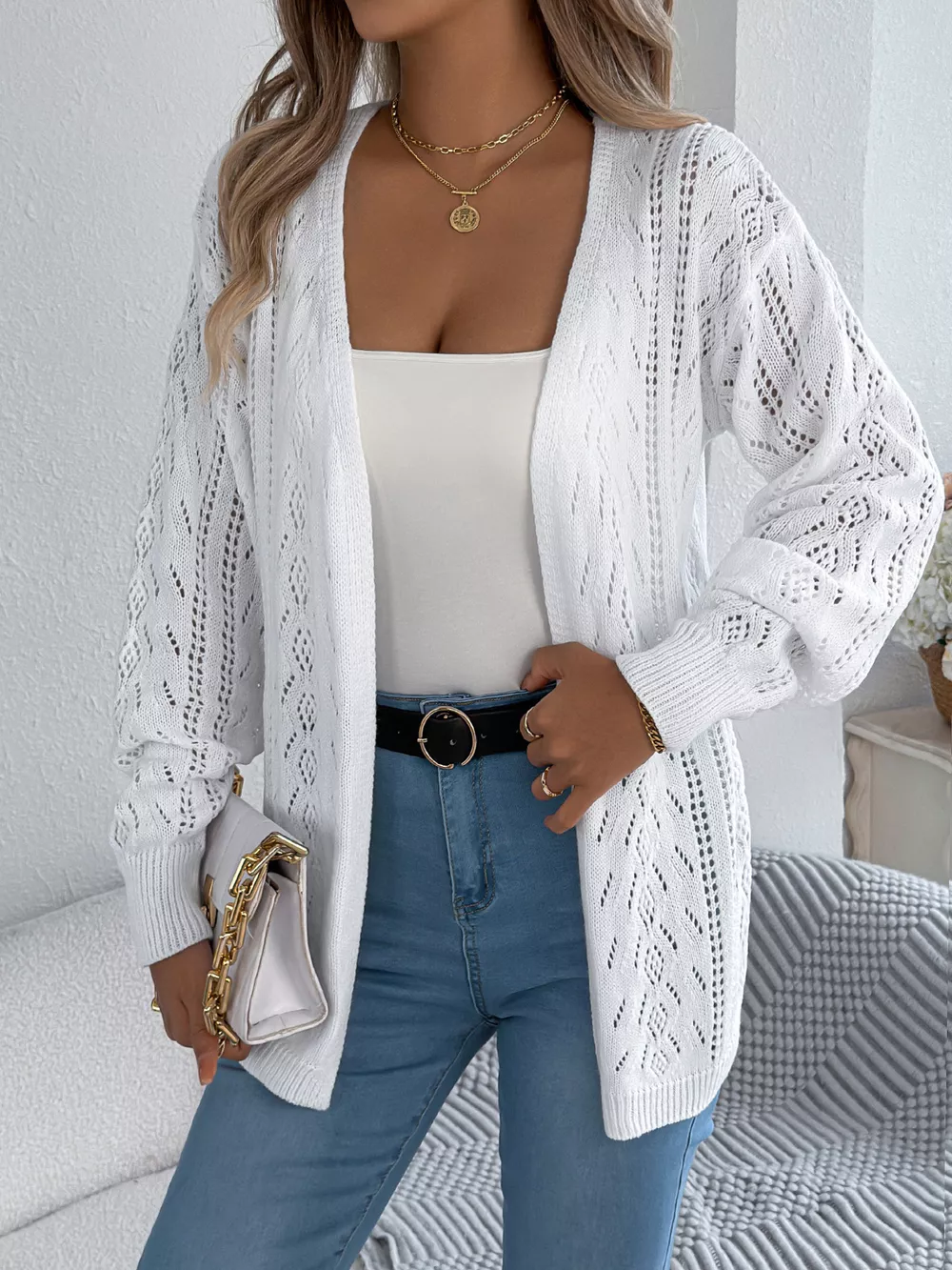 Openwork Open Front Cardigan, image 15