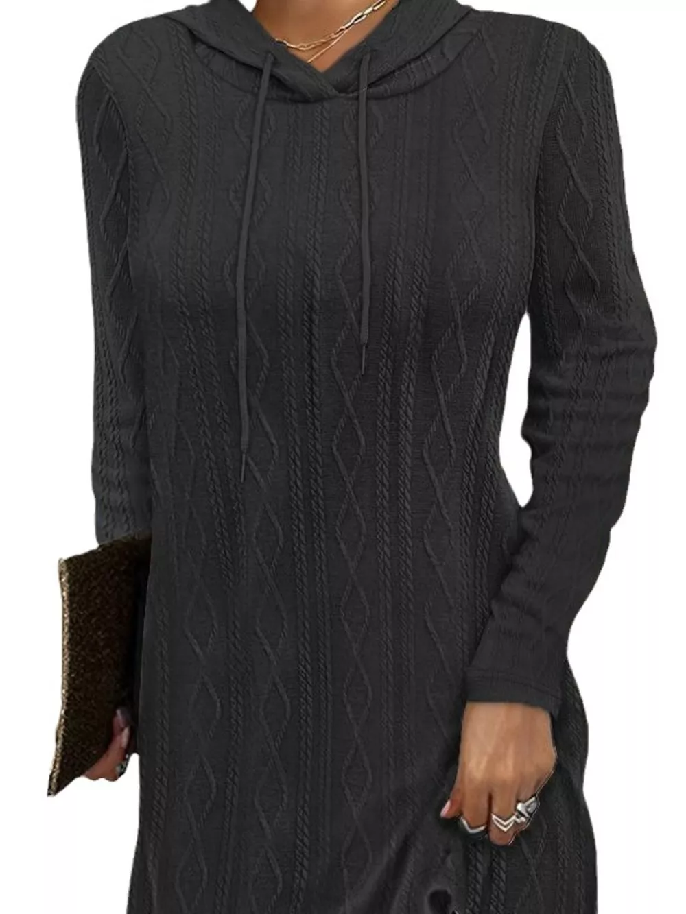 Casual Long Sleeve Hooded Knit Dress, image 13