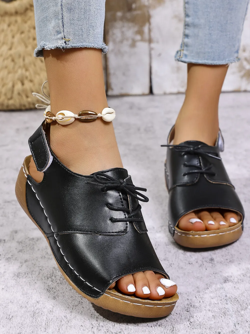 Casual Peep Toe Lace-up Comfort Sandals, image 5
