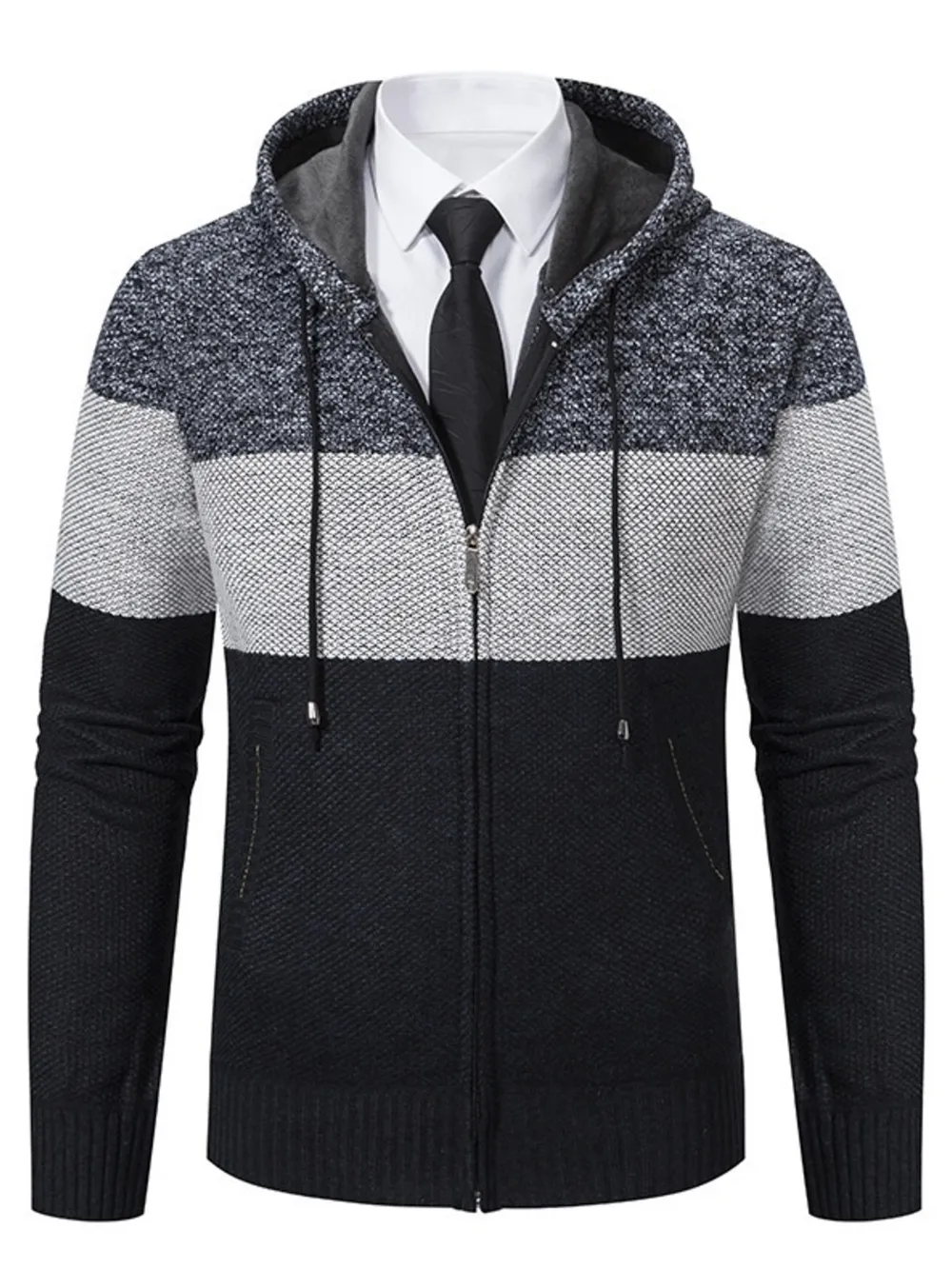 Men's Plus Size Color Block Hooded Zip-Up Cardigan, image 4