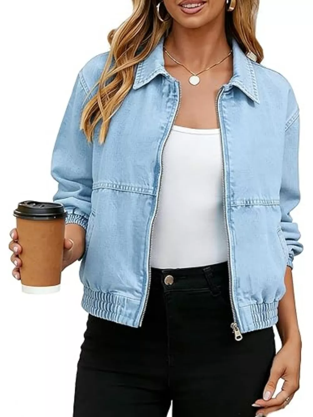 Classic Zip-Up Denim Jacket, image 5