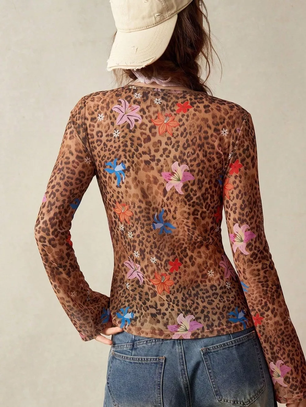 Printed Flare Sleeve Button Down Top, image 3