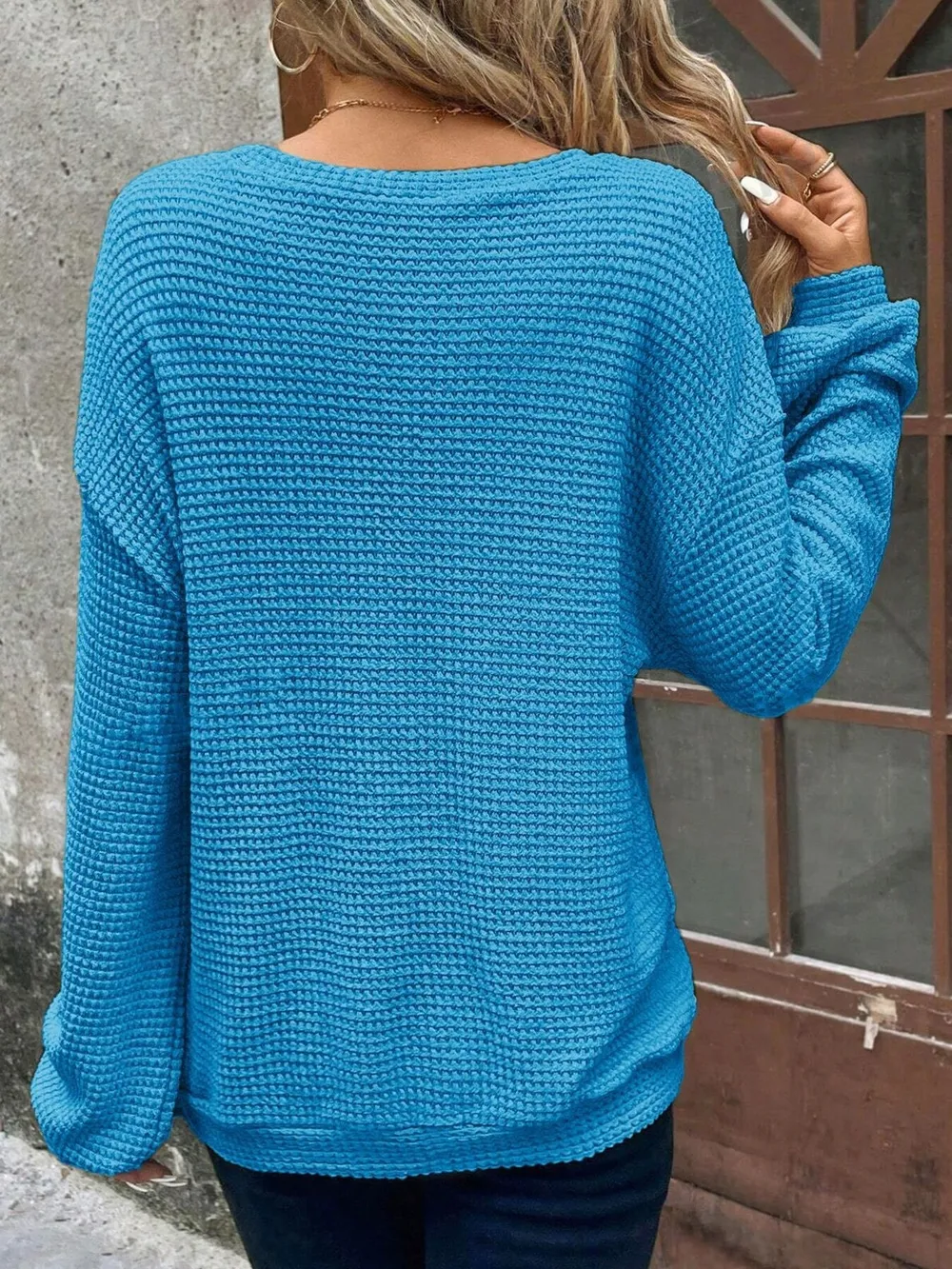 Plus Size Relaxed Fit Waffle Knit Round Neck T-Shirt, image 4