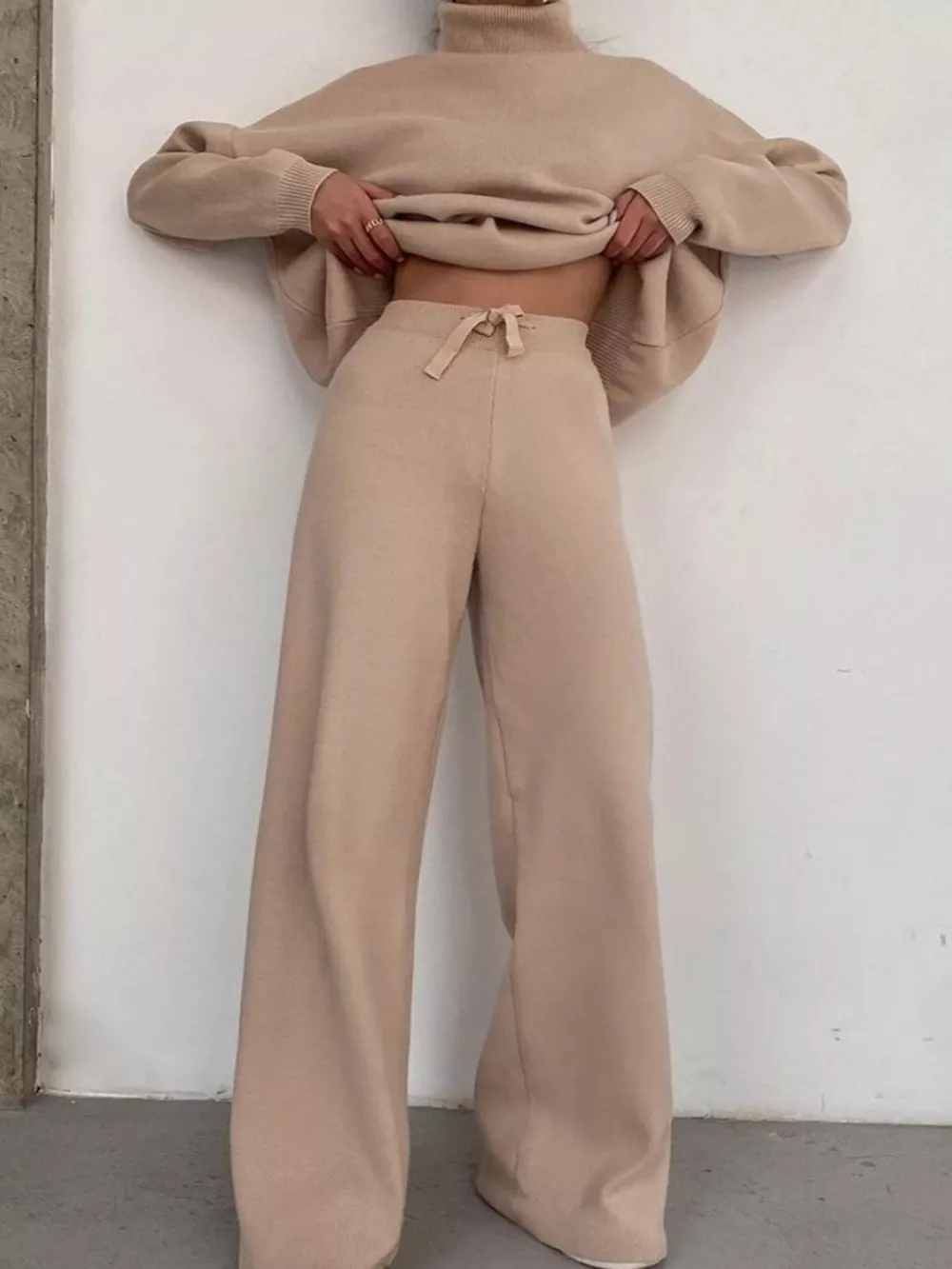 Full Size Turtleneck Long Sleeve Top and Pants Sweater Set Plus Size, image 3