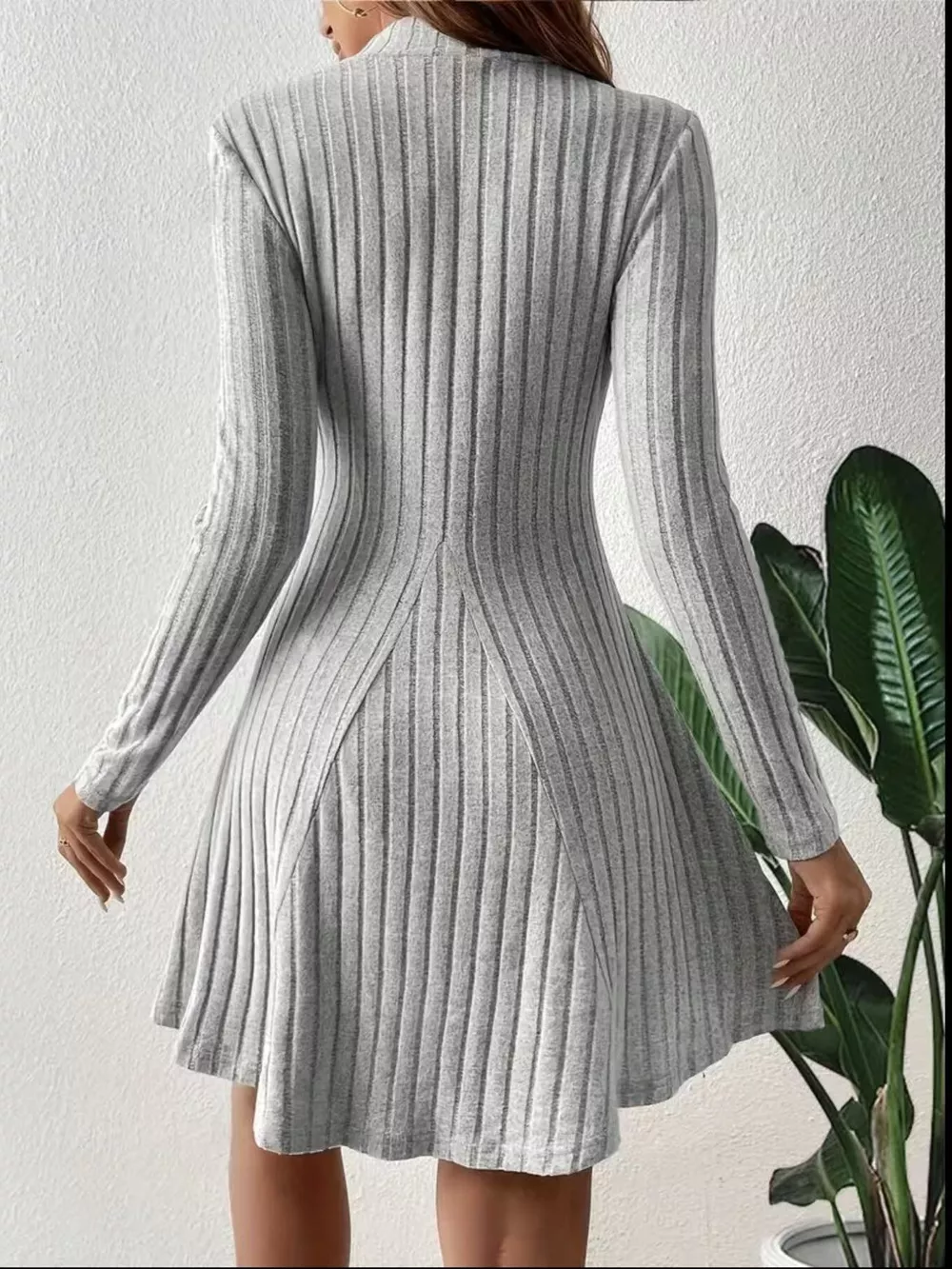 Ribbed Knit Mock Neck Long Sleeve Mini Dress, image 2