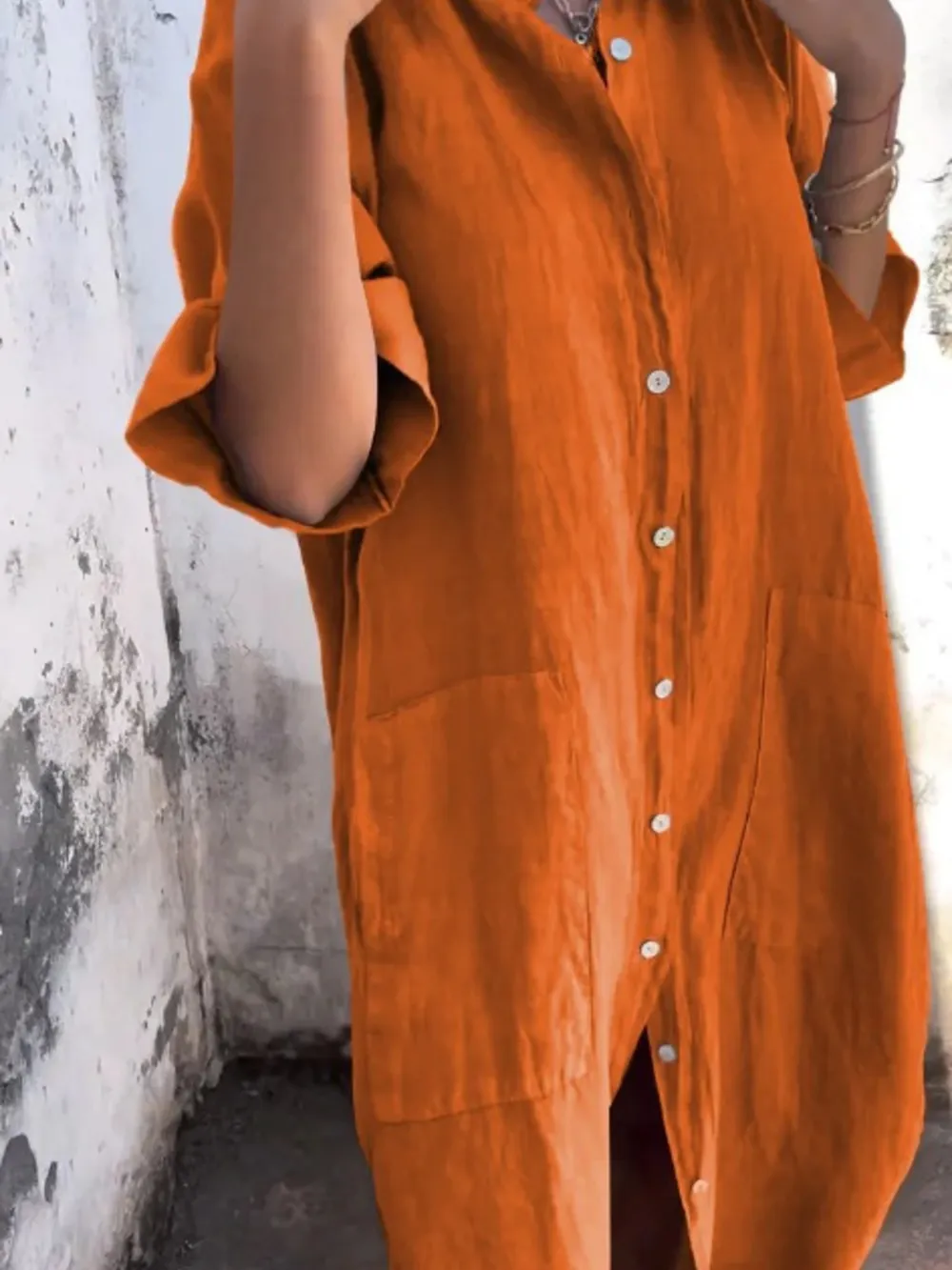 Full Size Casual Linen Button-Down Shirt Dress Plus Size, image 22