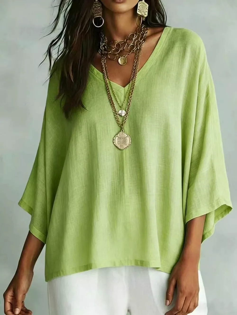 Full Size V-Neck Loose Fit T-Shirt Plus Size, image 2