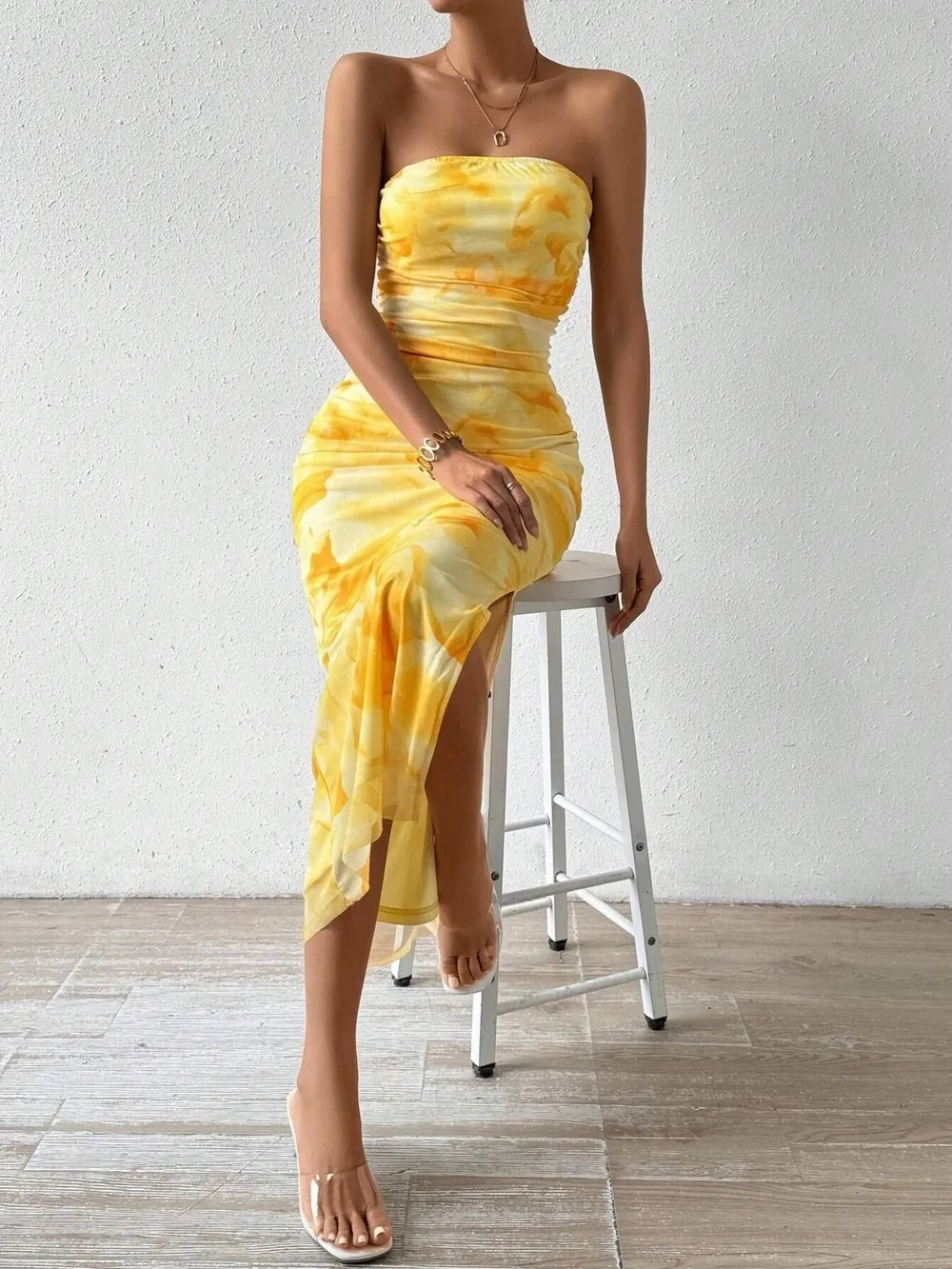Printed Side Slit Tube Dress, image 22