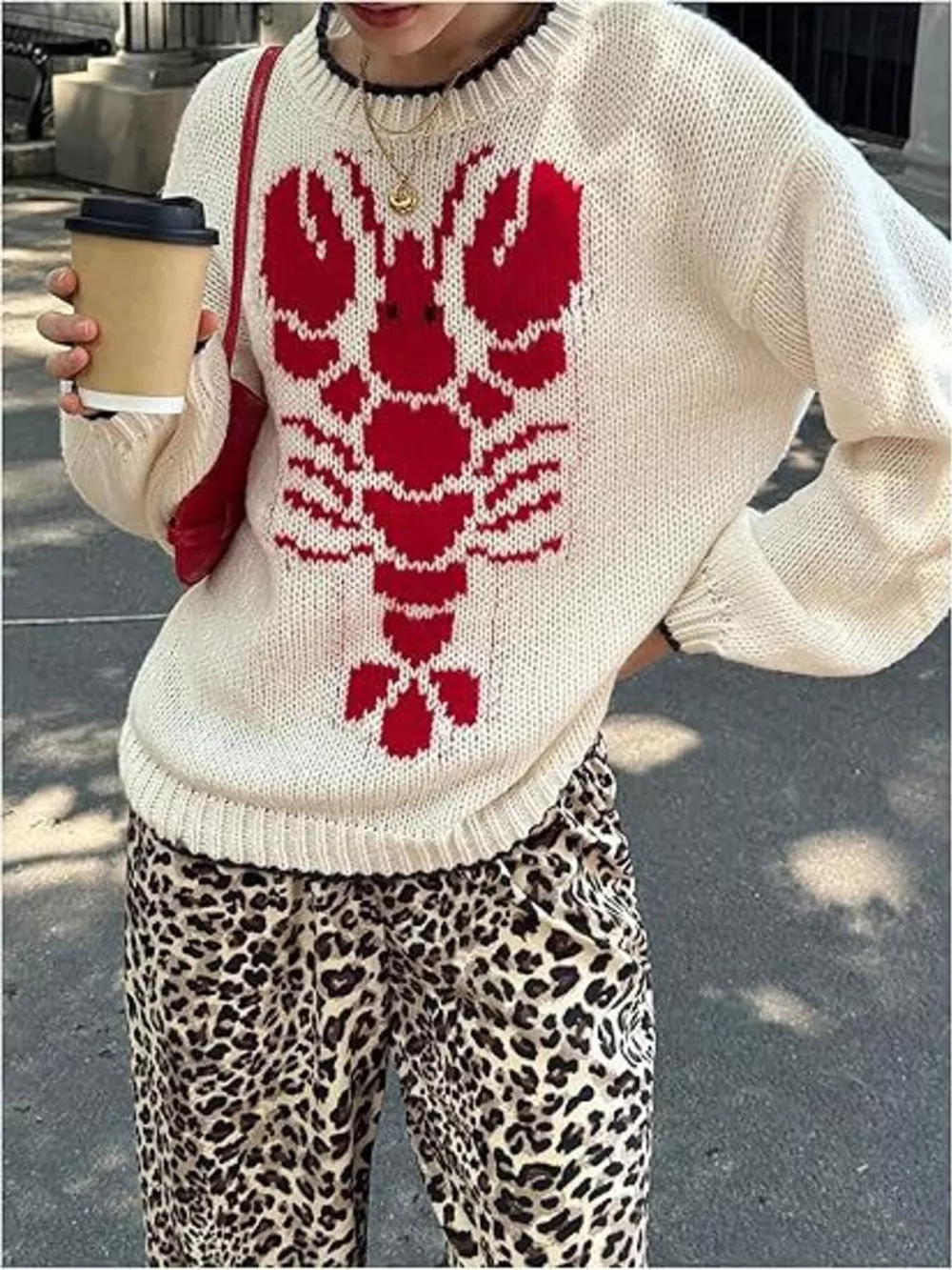 Lobster Round Neck Dropped Shoulder Sweater, image 3